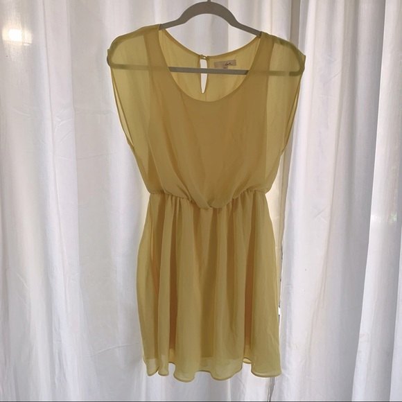 LUSH Butter Yellow Cinched Waist Dress - Picture 1 of 3